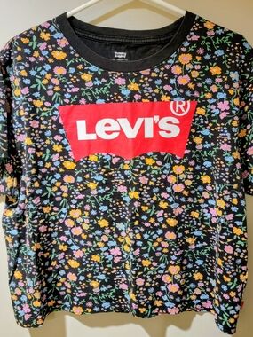 Levi's Black Floral Tee with Classic Red Logo